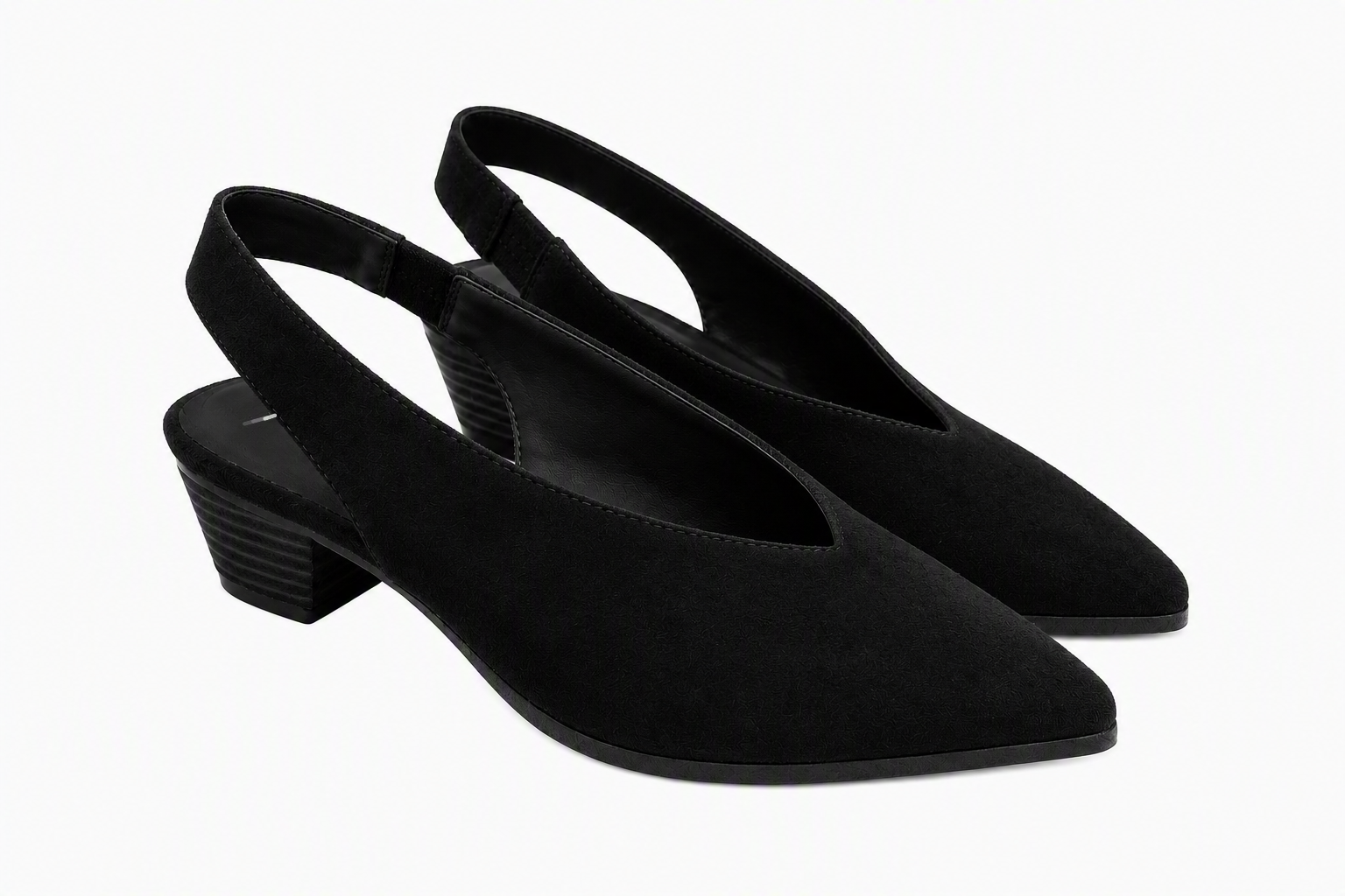 Black Pointed Toe Slingback Kitten Heel