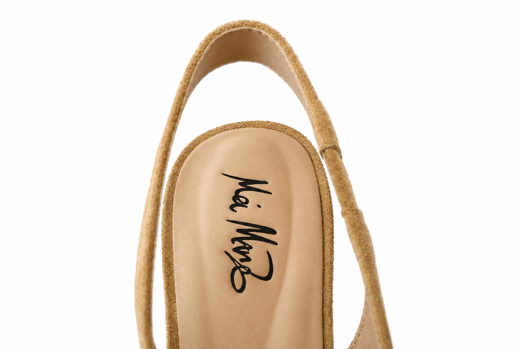 "Emi" - Pointed Toe Slingback Kitten Heel - Tan