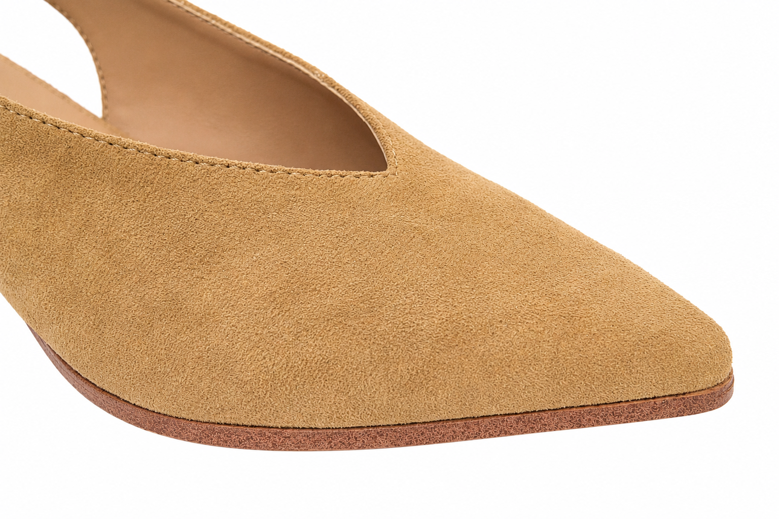 "Emi" - Pointed Toe Slingback Kitten Heel - Tan