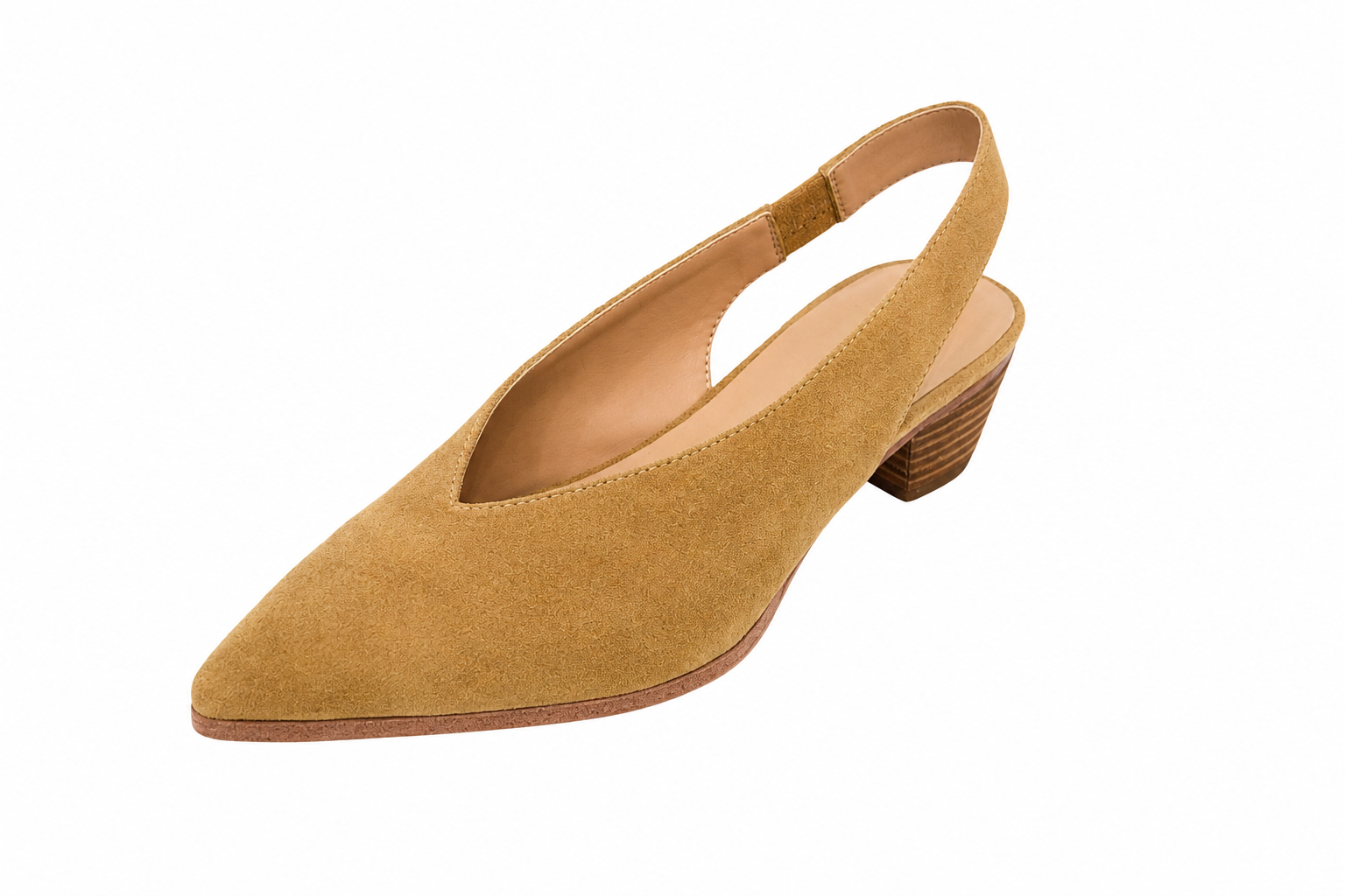 "Emi" - Pointed Toe Slingback Kitten Heel - Tan