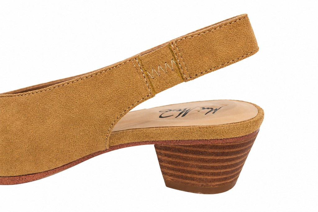 "Emi" - Pointed Toe Slingback Kitten Heel - Tan