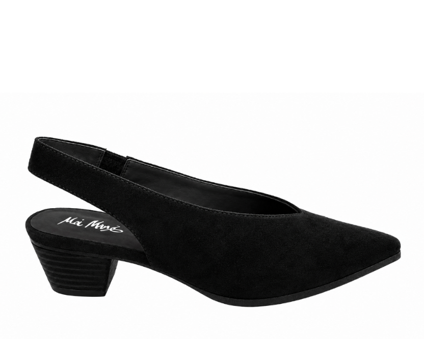 "Emi" - Pointed Toe Slingback Kitten Heel - Black