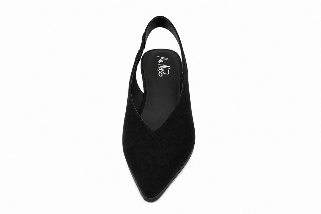 "Emi" - Pointed Toe Slingback Kitten Heel - Black