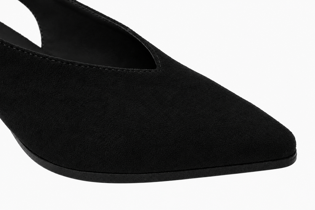 "Emi" - Pointed Toe Slingback Kitten Heel - Black
