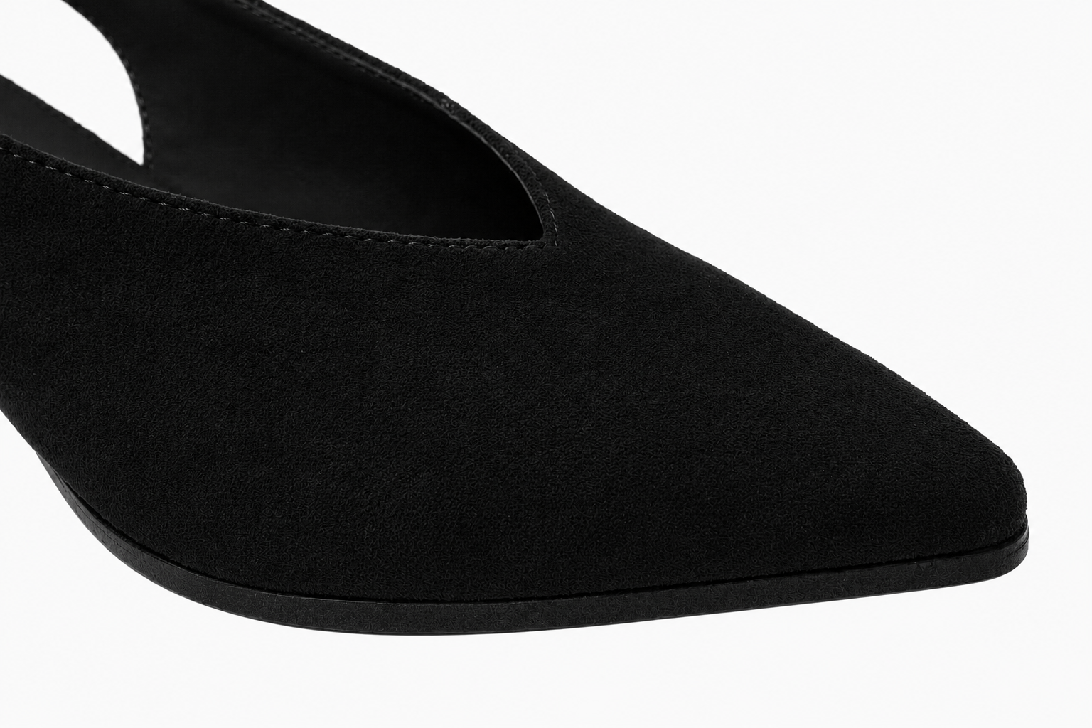 "Emi" - Pointed Toe Slingback Kitten Heel - Black