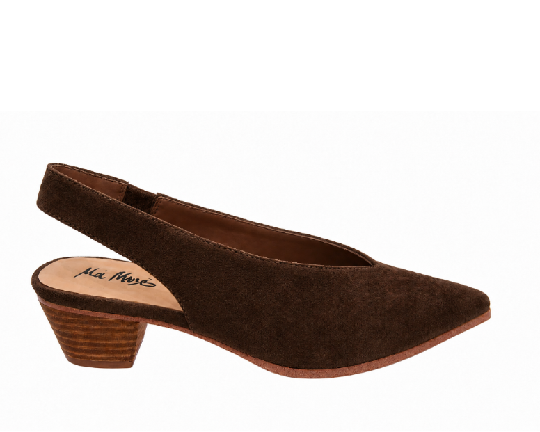 "Emi" - Pointed Toe Slingback Kitten Heel - Brown