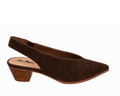 "Emi" - Pointed Toe Slingback Kitten Heel - Brown