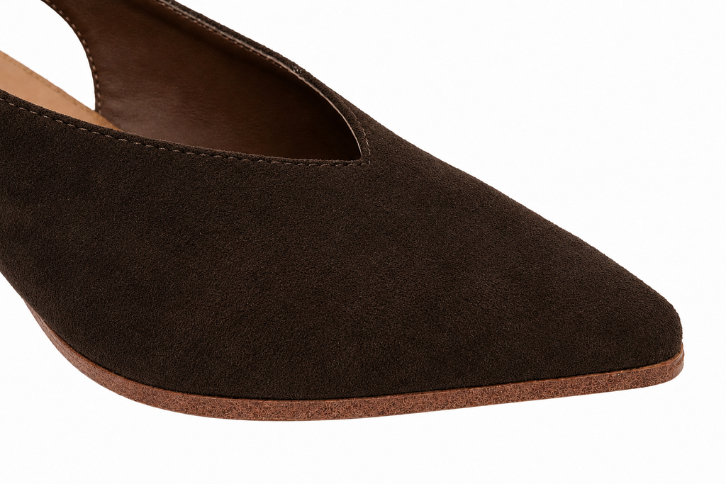 "Emi" - Pointed Toe Slingback Kitten Heel - Brown