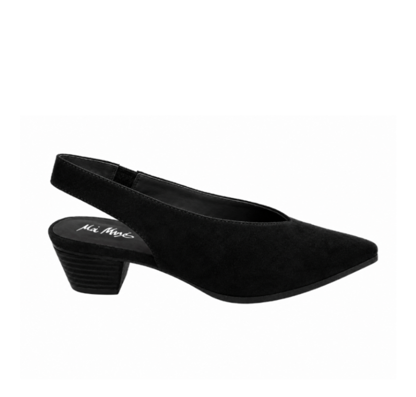 "Emi" - Pointed Toe Slingback Kitten Heel - Black