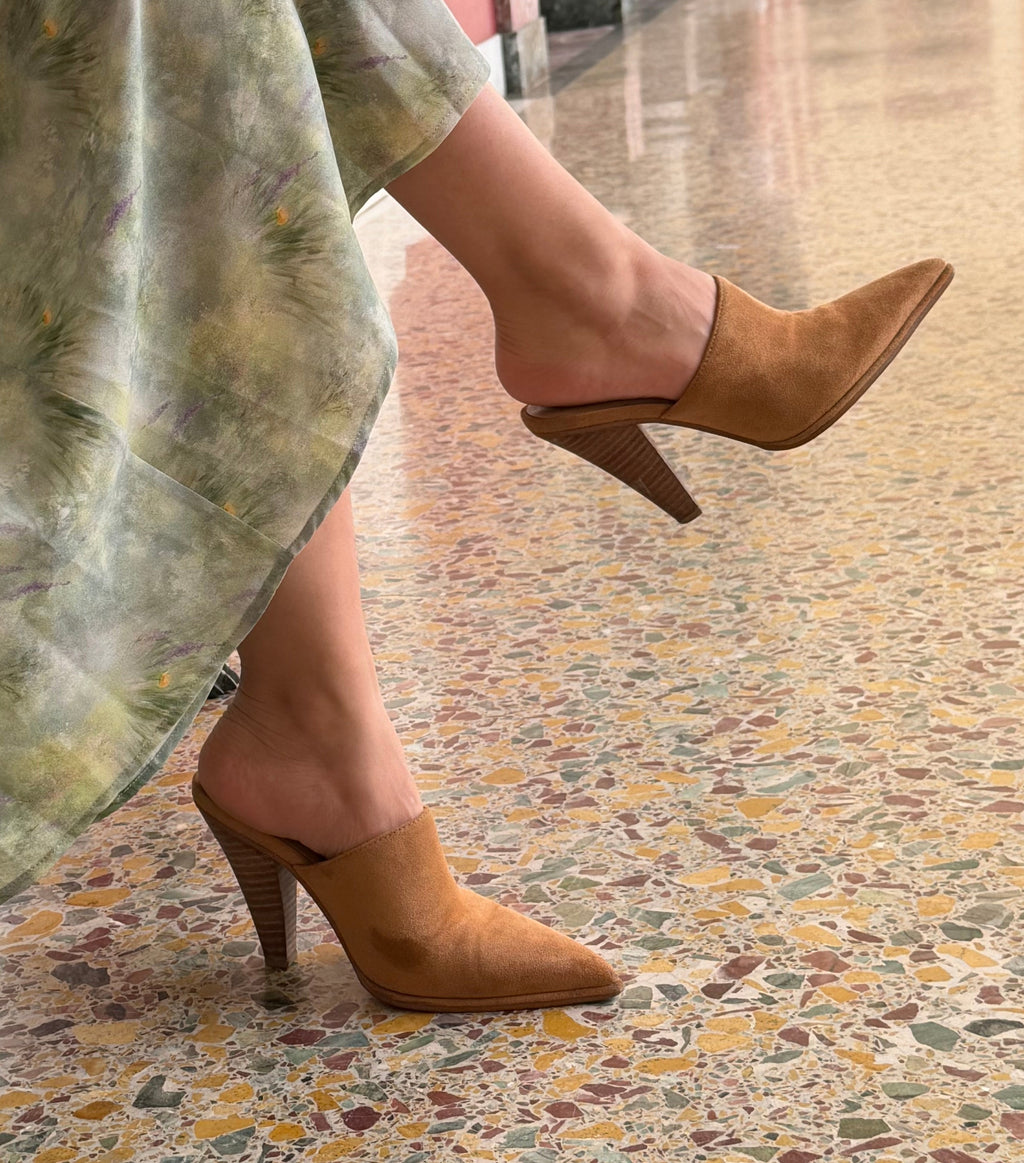 “Mei” High Heel Pointed Toe Mule - Tan
