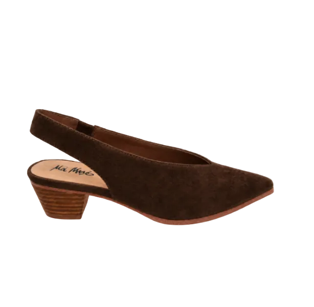 "Emi" - Pointed Toe Slingback Kitten Heel - Brown