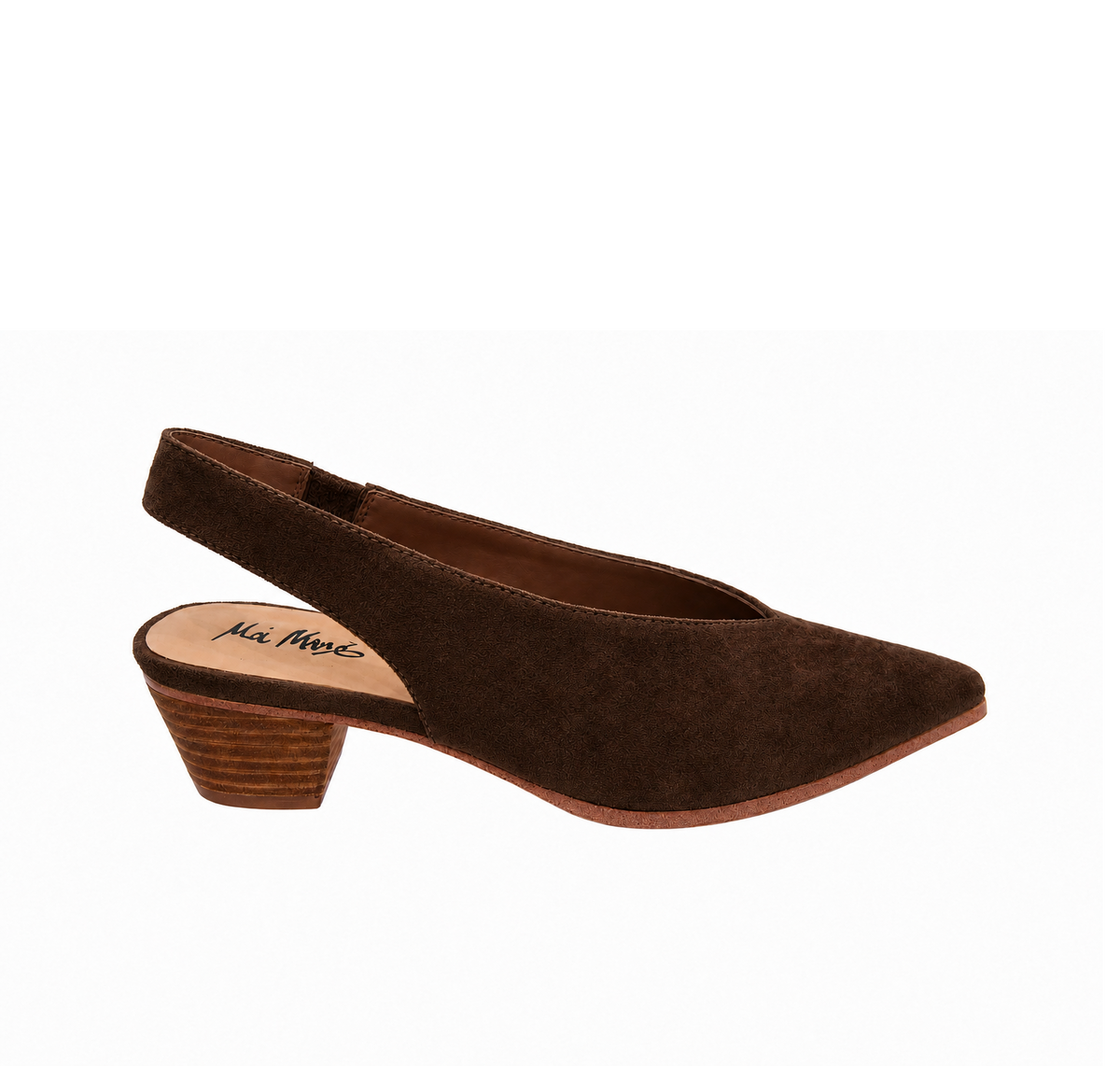 "Emi" - Pointed Toe Slingback Kitten Heel - Brown