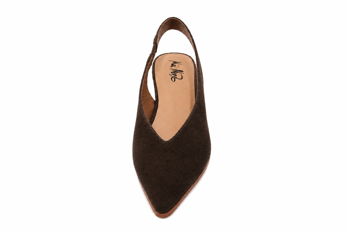 Brown Pointed Toe Slingback Kitten Heel