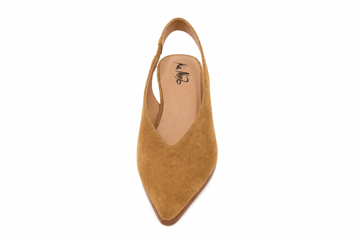 Tan Pointed Toe Slingback Kitten Heel