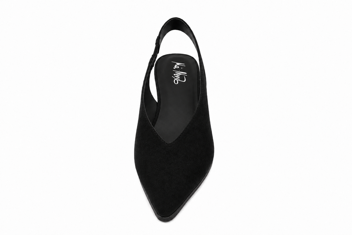 Black Pointed Toe Slingback Kitten Heel