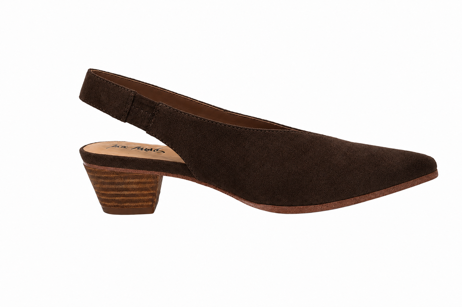 Brown Pointed Toe Slingback Kitten Heel