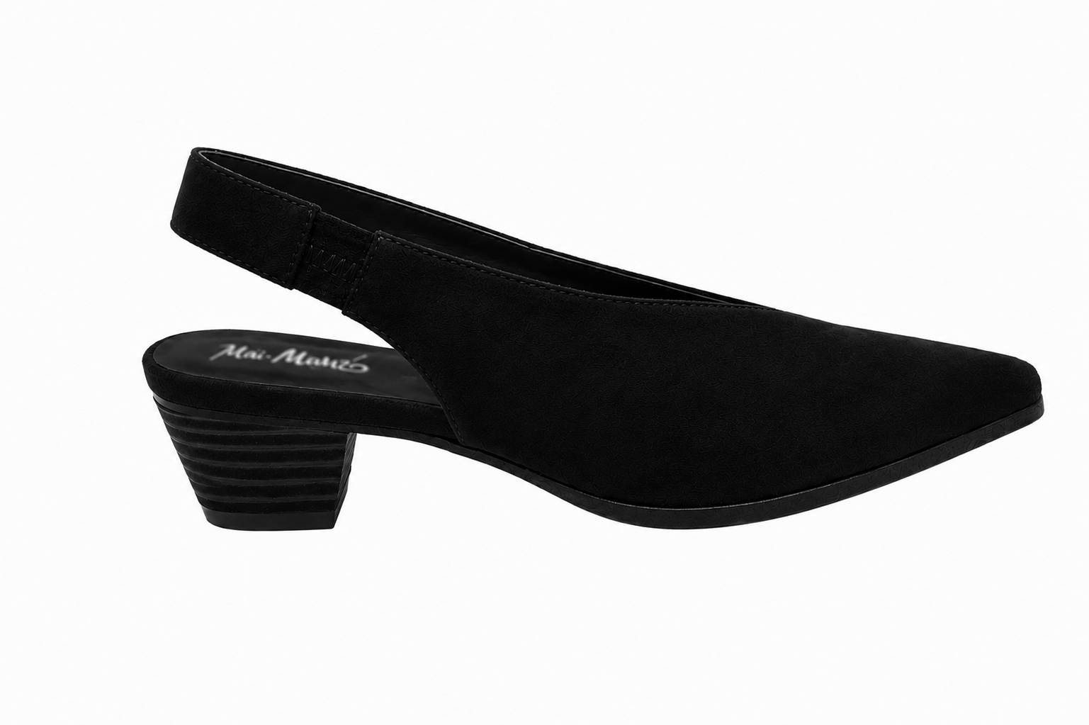 Black Pointed Toe Slingback Kitten Heel