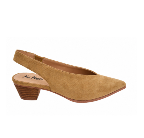 Tan Pointed Toe Slingback Kitten Heel