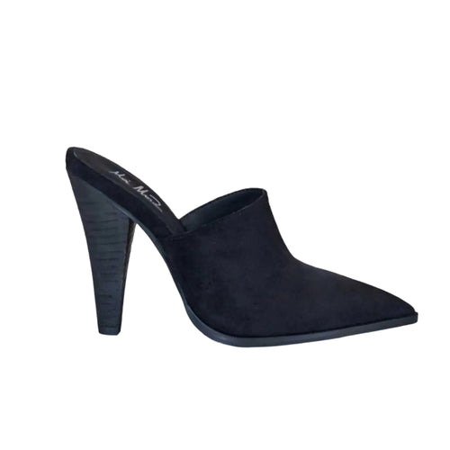 women's high heeled vegan suede mule in back