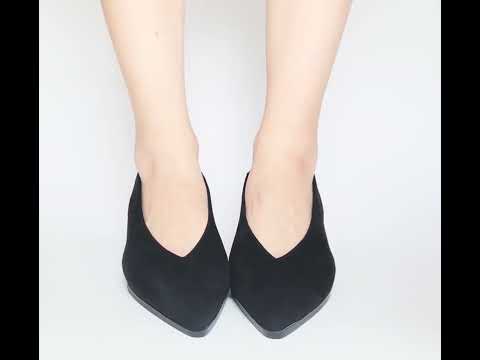"Emi" - Pointed Toe Slingback Kitten Heel - Black