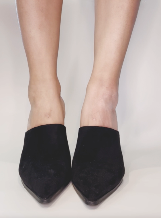 High Heel Pointed Closed Toe Mule - Black Vegan Suede